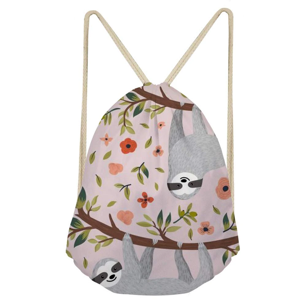 Coloranimal Athletic Gym Sports Ruck Sack Foldable Drawstring Backpacks Funny Animal Sloth Printed Storage Purse