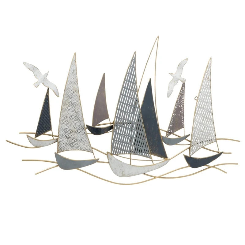 Boltze Hanse 1021138 Decorative Wall Picture with Fish and Boats Maritime Design Wall Decoration Grey/White - Image 1