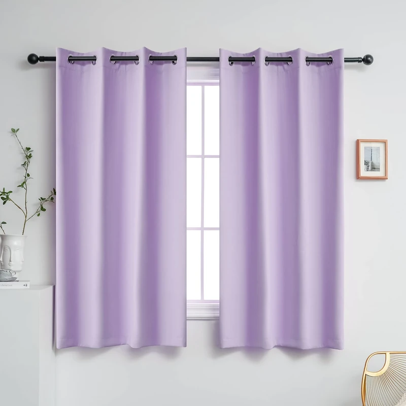 YGO Bedroom Lilac Curtains 45 inch Length Blackout Draperies Ring Top Black Out Window Curtain 2 Panels Home Decoration for Kids Room W 52 x L 45 inches 2 Panels
