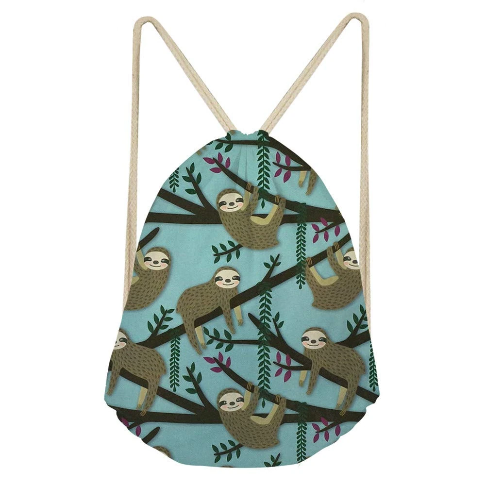 Coloranimal Sloth Design Gympack String Drawstring Backpacks for Women Girls Foldable Beach Shopping Carrier Storage Pouch