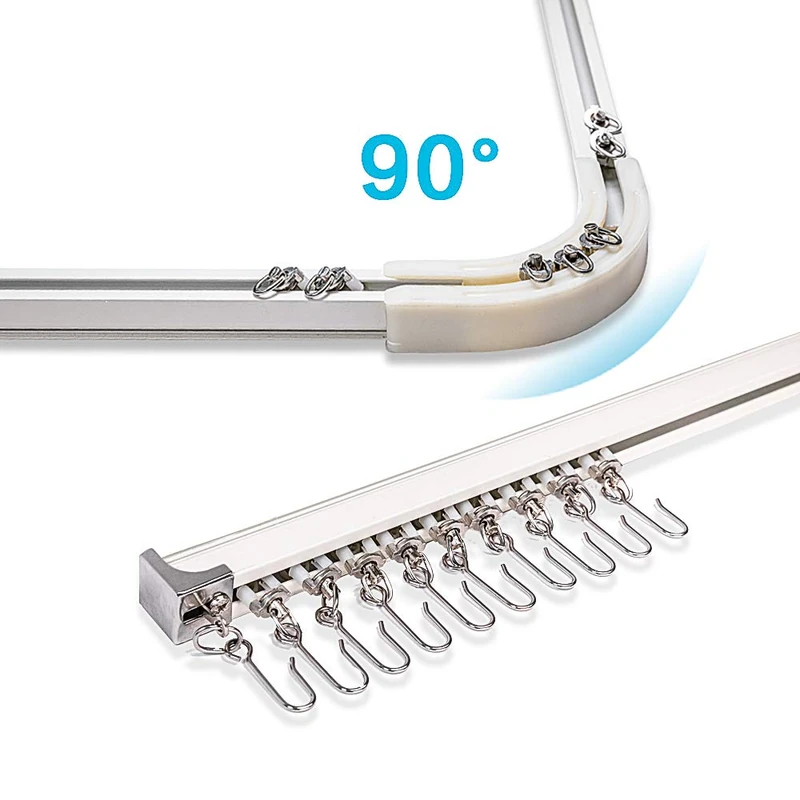 3.6ft-10.8ft Upgraded Aluminum Curtain Track, Ceiling or Wall mount, Curtain Rail System with 90 Degree Corner Bends, Windows and Room Divider Ceiling Track set with Runners and Hooks(White)