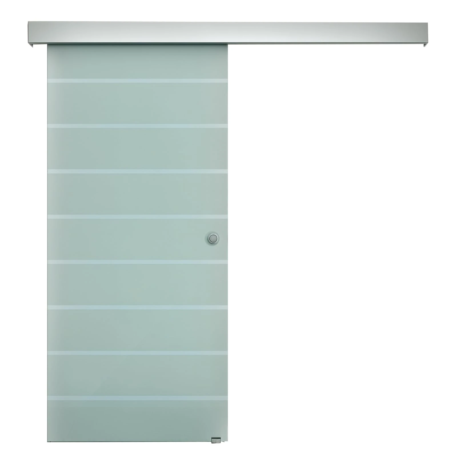 HOMCOM 90cm Sliding Glass Door with Hardware Track Kit, Frosted Tempered Glass with Stripe Pattern, Round Handle