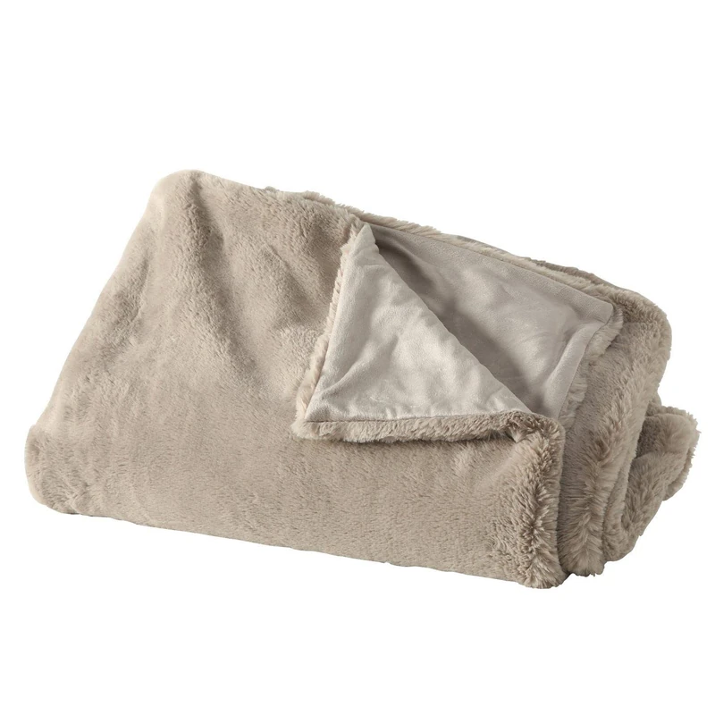BOLTZE Storan 1015378 Blanket 150 x 200 cm Beige Polyester Cuddly Blanket Ideal for Cold Winter Evenings Fur Look - Image 1