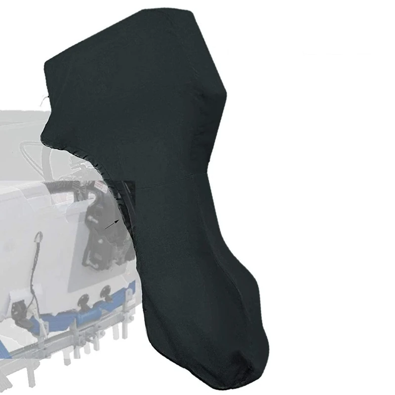 Coverify Full Outboard Motor Cover 60-90 HP Black Heavy Duty Full Boat Outboard Motor Cover 600D Waterproof Motor Hood Cover with Windproof Strap