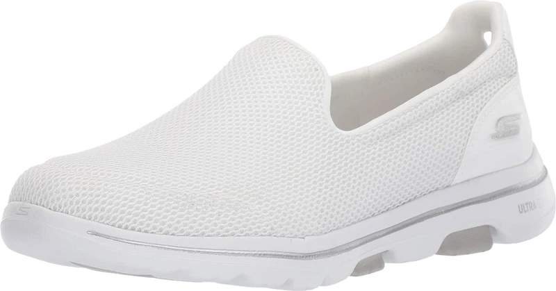 Skechers Women's GO Walk 5 Slip On Trainers, White, 7.5 UK