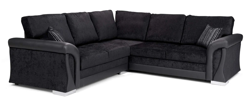 Sofas and More Corner Sofa Bed Sally with Storage Black Fabric/Faux Leather Scatter or Formal Back Cushions (Formal Back Cushions)