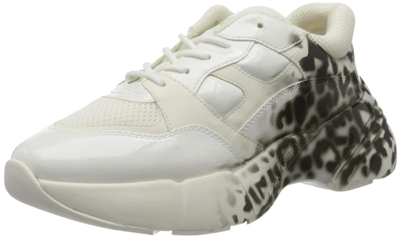 Pinko Women's Rubino Animalier Slip On Trainers, Multicolour (Bianco/Nero Zz1), 8 UK