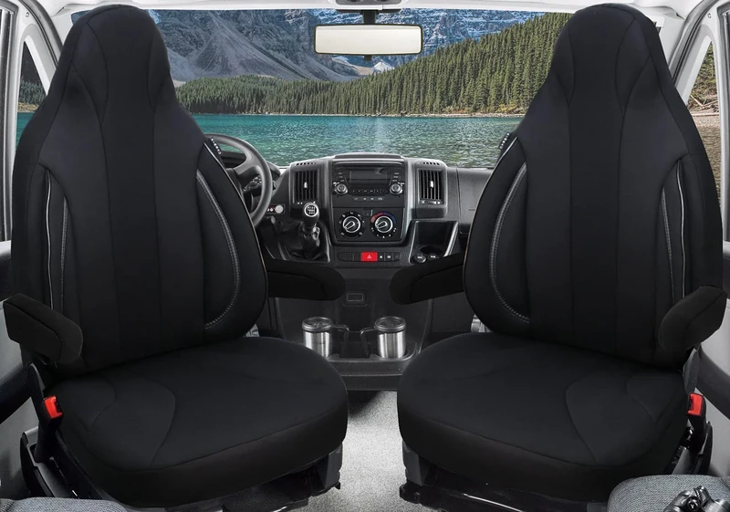 BREMER SITZBEZÜGE Custom Seat Covers Protective Covers Pilot Seats Driver & Passenger Set Compatible with Motorhome Fiat Ducato, Pössl, Knaus, Adria, Carthago, Pilote Laika WPL403 Black