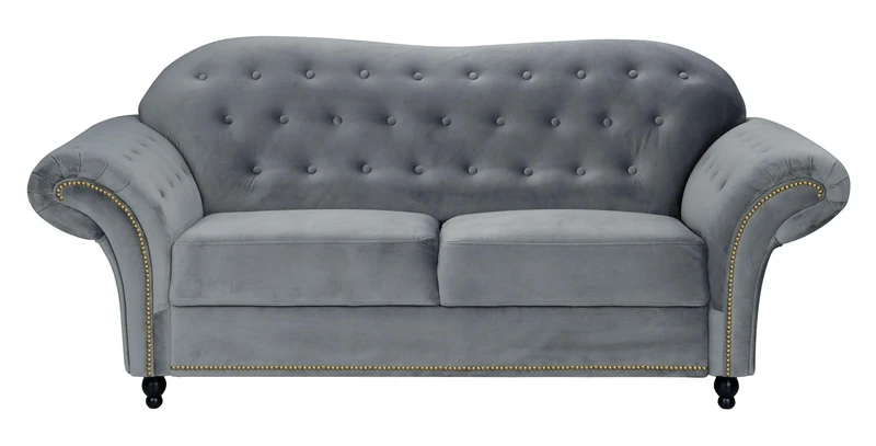 Sofas and More Lyon Chesterfield Style French Velvet fabric 3 + 2 seater sofa Armchair Blue Silver Grey (Grey, 2 Seater)