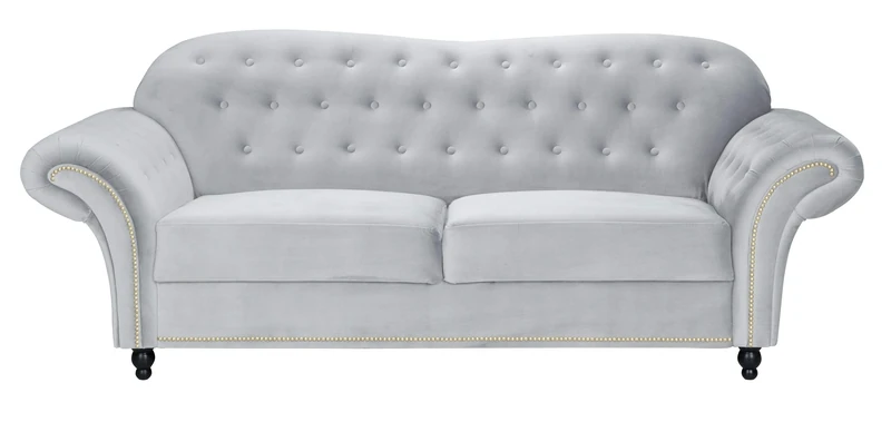 Sofas and More Lyon Chesterfield Style French Velvet fabric 3 + 2 seater sofa Armchair Blue Silver Grey (Silver, 3 Seater)