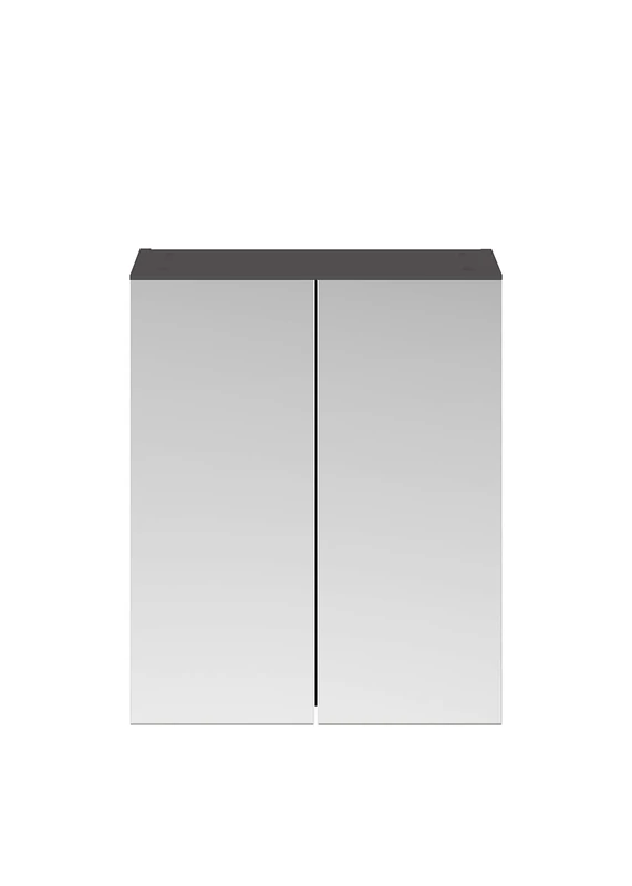 Nuie MOC323 Athena ǀ Modern Bathroom Wall Hung Contemporary Double Door Mirror Storage Cabinet, 600mm, Gloss Grey, Manufactured Wood