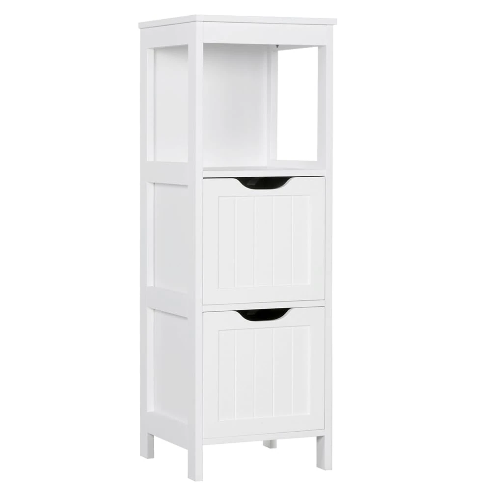 Yaheetech Bathroom Floor Cabinet with 2 Drawers, Modern Wooden Storage Unit, 30x30x89cm, for Bathroom, Living Room & Hallway, White