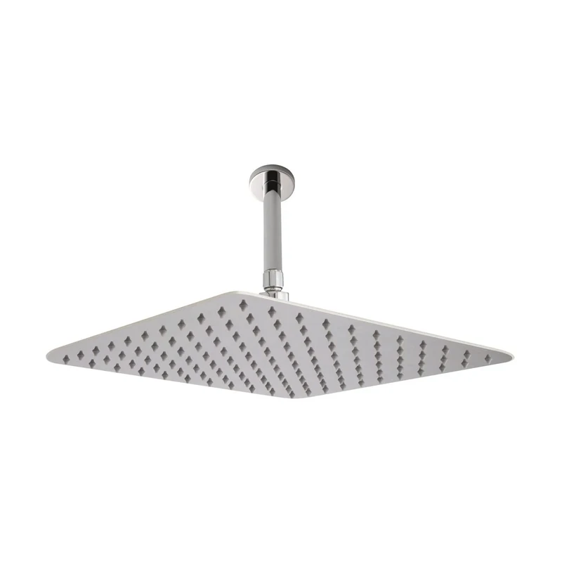 Hudson Reed HEAD45A ǀ Modern Bathroom Stainless Steel Square Fixed Shower Head and Ceiling Arm, 56mm x 400mm, Chrome, 400mm x 400mm