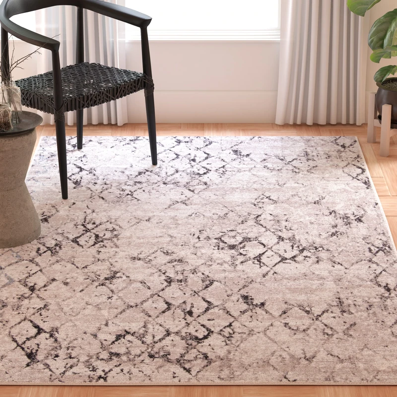Safavieh Modern Trellis Distressed Indoor Woven Rectangle Area Rug, Amelia Collection, ALA783, in Grey / Light Grey, 91 X 152 cm for Living Room, Bedroom or Any Indoor Space