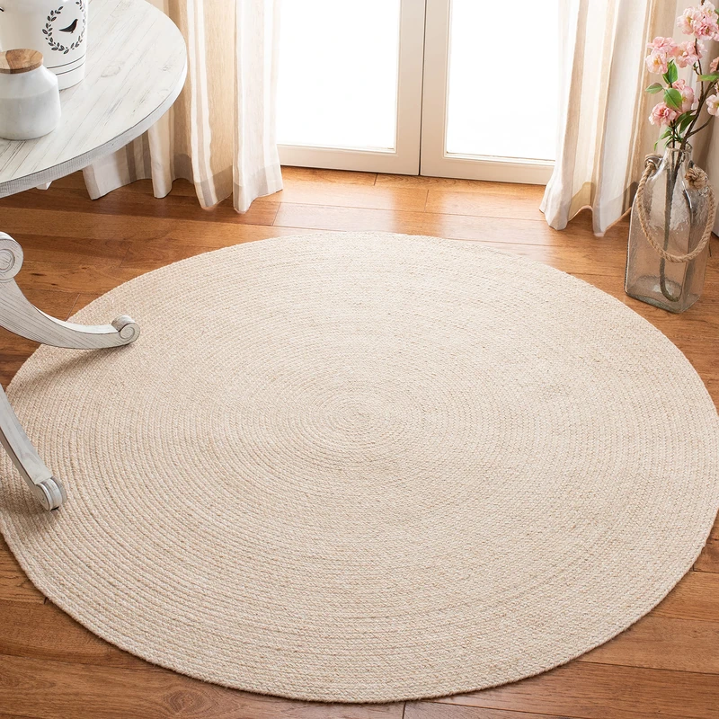 Safavieh Contemporary Rug Living Room, Dining Room, Bedroom - Reversable - Braided Collection, Short Pile, in Beige, 122 x 122 cm