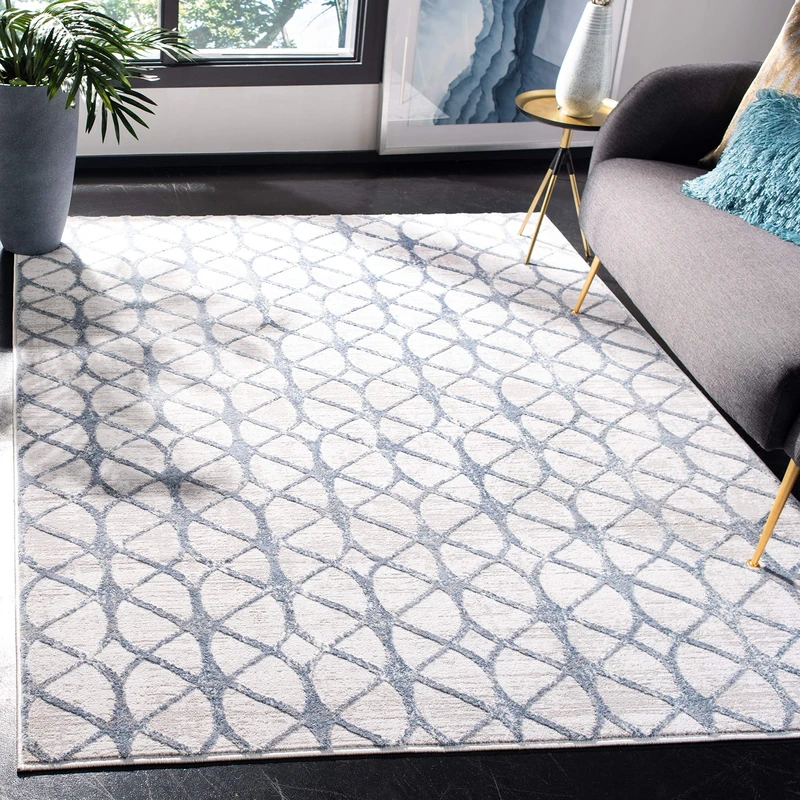 Safavieh Geometric Indoor Woven Rectangle Area Rug, Amelia Collection, ALA792, in Grey / Blue, 91 X 152 cm for Living Room, Bedroom or Any Indoor Space