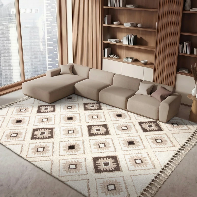 Safavieh Shaggy Rug for Living Room, Dining Room, Bedroom - Moroccan Tassel Shag Collection, Short Pile, in Ivory and Brown, 160 X 229 cm - Image 1