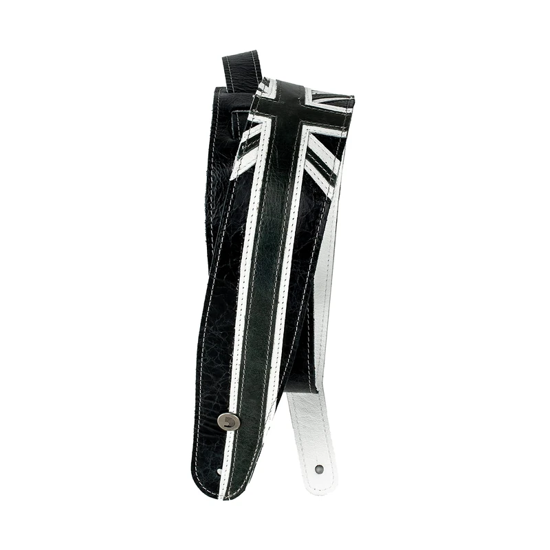 Planet Waves D'Addario Leather Adjustable Guitar Strap, Black & White Union Jack