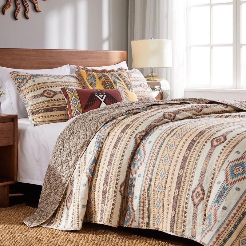 Greenland Home Quilt Set, Cotton Polyester, Tan, 2-Piece Twin/XL