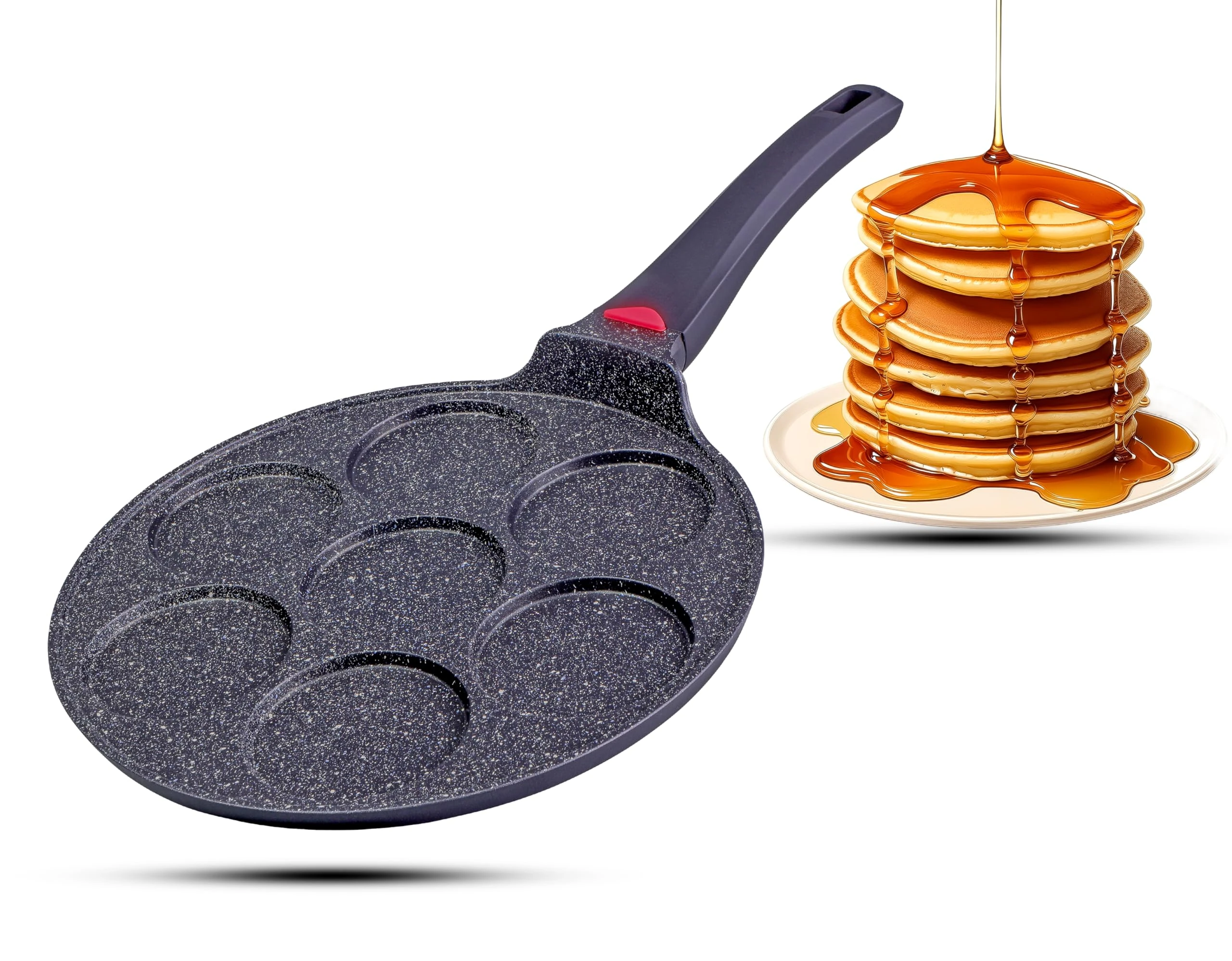 Non-Stick Ceramic Coated Frying Pan 26cm for Mini Pancakes | Mini Uthappam | Mini Crepe | Frying Eggs | 4 & 7 Moulds | Induction Safe