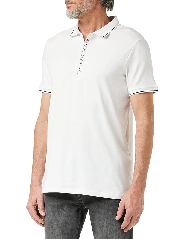 Armani Exchange Men's Hidden Buttons, Stretch Cotton Polo Shirt Not Applicable, White (White 1100), X-Small