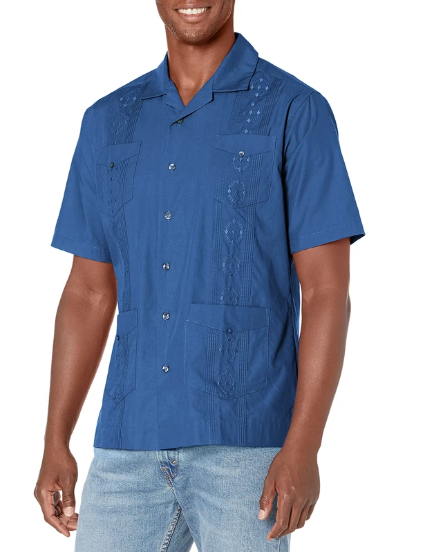 Cubavera Men's Guayabera Embroidered, Short Sleeve Button Down, Comfortable Fit (Size Small-5x Big & Tall) Shirt, Delft, XXL