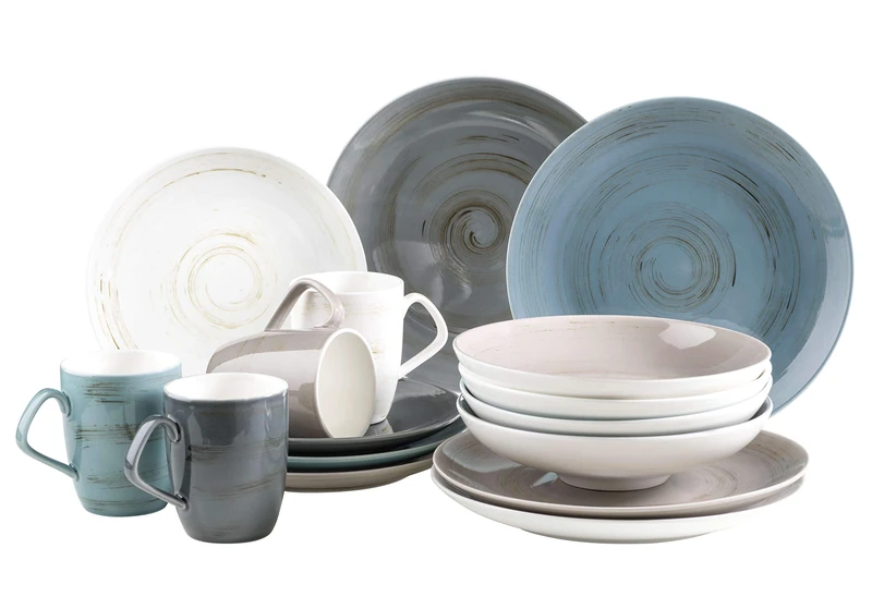 MÄSER 931526 Derby Series Premium Crockery Set for 4 People in Catering Quality, 16-Piece Modern Combination Service with Round Plates in Colourful Pastel Colours, Durable Porcelain - Image 1