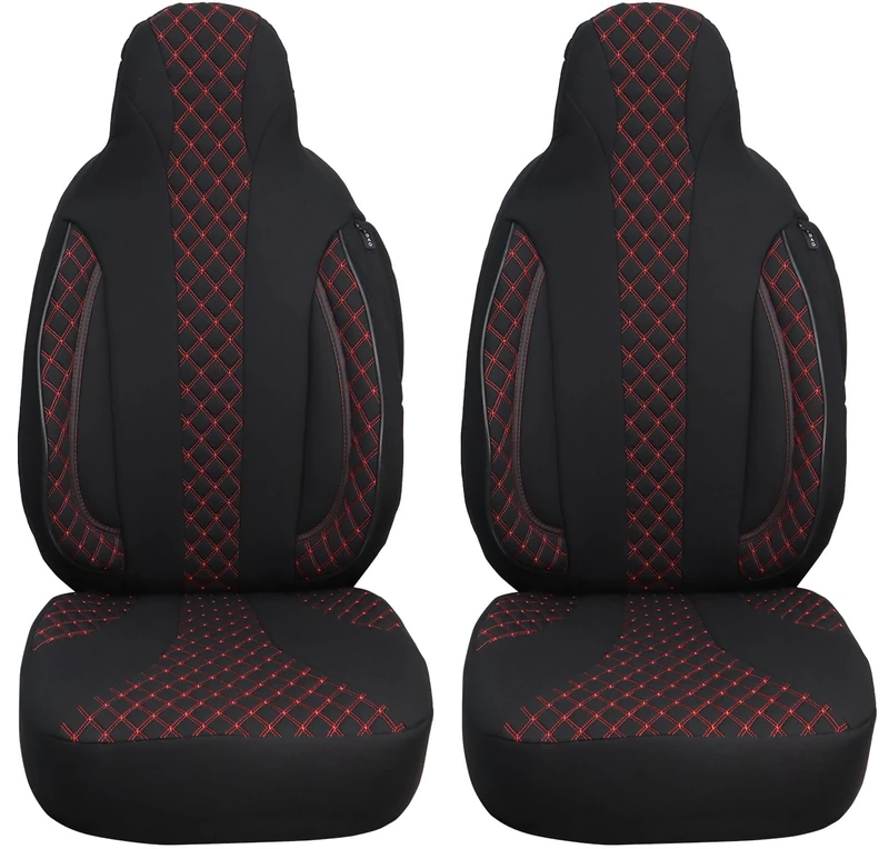 BREMER SITZBEZÜGE Seat Covers for Car Seats Compatible with Fiat Doblo 2 2010-2014 Driver and Passenger Seat Protector Seat Cover FB:PL402 (Black/Red Stitch) - Image 1