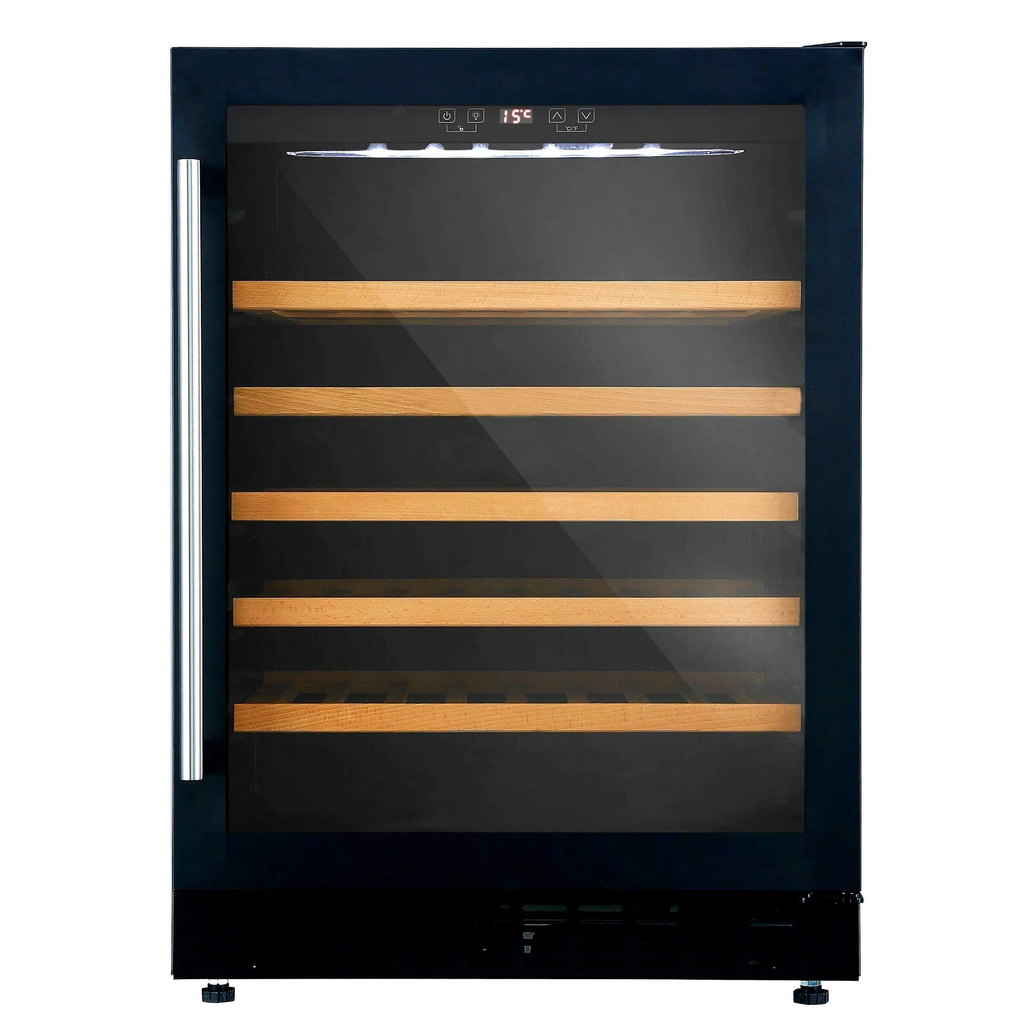 Cookology CWC601BK Freestanding Undercounter Fridge Cabinet 60cm Wine Cooler, 54 Bottle, 135 Litre Capacity, with Digital Temperature Control and Reversible Door - in Black