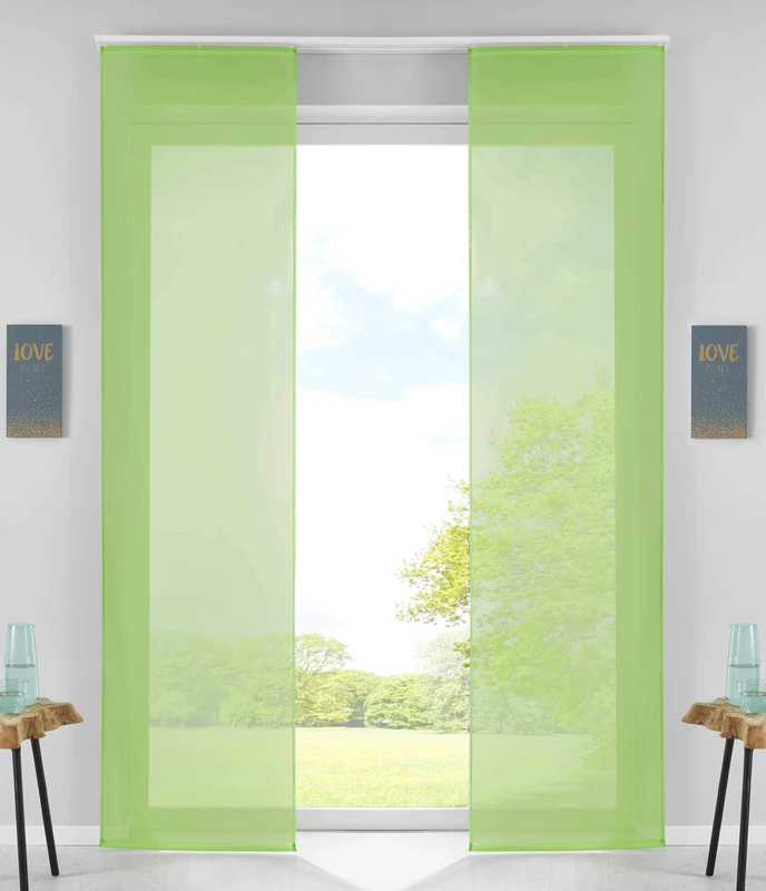 Gardinenbox Set of 2 sliding curtains, panel curtains, complete with panel carrier, weighted rod, 100% polyester, apple green, H x W 245 x 60 cm