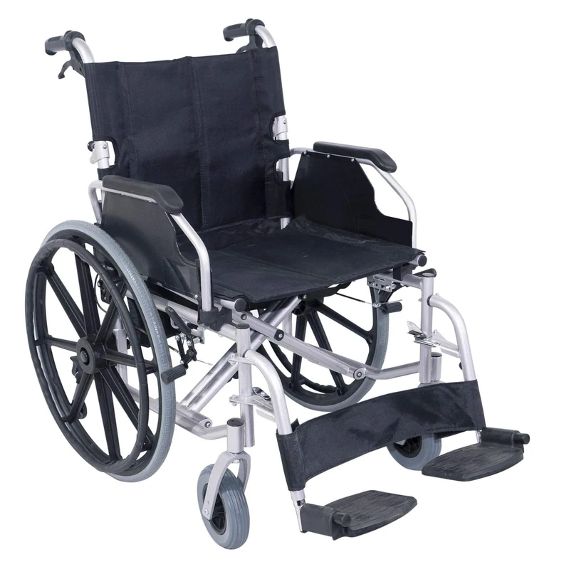 Aidapt Folding Bariatric Self Propelled Steel Wheelchair with Brakes, Extra Wide Seat (20") Lap Strap, Removable Foot Rests and Side Panels for Privacy. Indoor and Outside Use