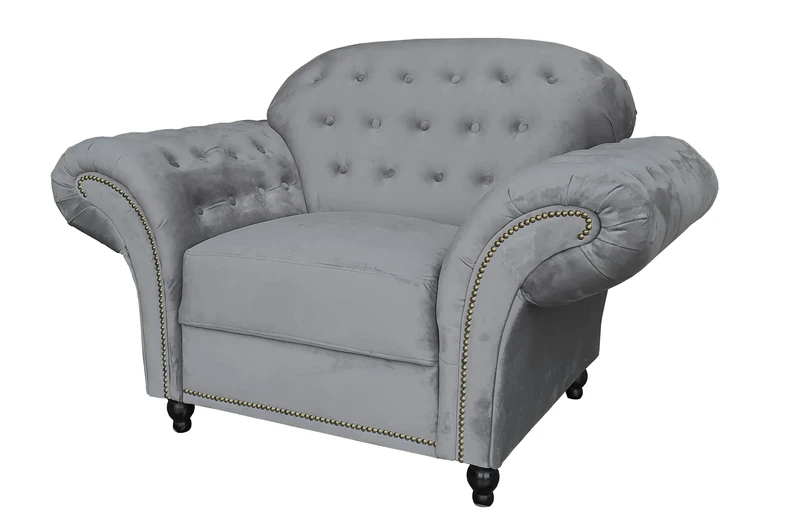 Sofas and More Lyon Chesterfield Style French Velvet fabric Armchair Grey (Grey, Armchair)