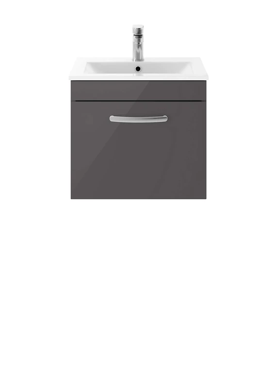 Nuie 500mm Wall Hung Vanity Basin Unit, Manufactured Wood, Gloss Grey