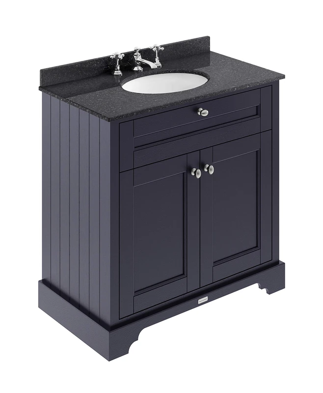 Hudson Reed LOF330 ǀ Traditional Bathroom Floor Standing Vanity Basin Unit with Soft Close Doors, Marble Worktop and Ceramic Basin with 3 Tap Holes, 800mm, Twilight Blue/Black Marble