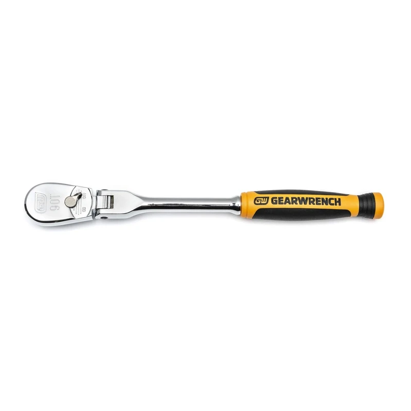 GearWrench 81009T Drive 90-Tooth Dual Material Flex Head Teardrop Ratchet, 1/4", 8"