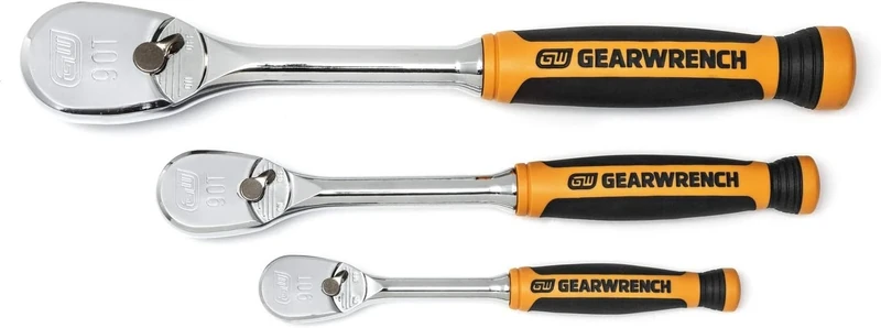 GearWrench 81207T 1/4", 3/8" and 1/2" Drive 90 Tooth Cushion Grip Ratchet Set, 3 Pc.
