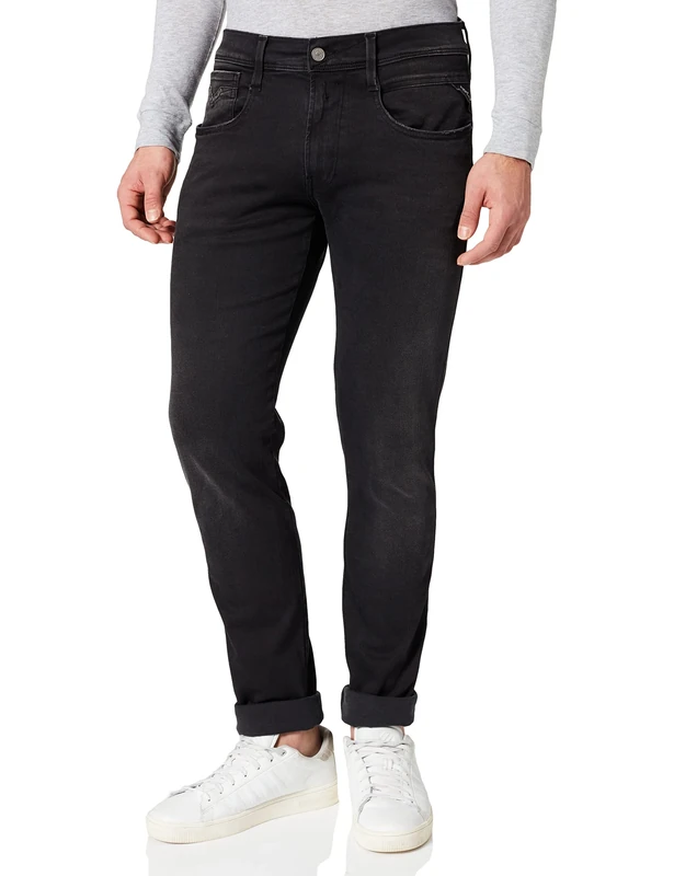 Replay Men's Anbass Slim-Fit Hyperflex Jeans with Stretch, Black (Black 098), W38 x L32