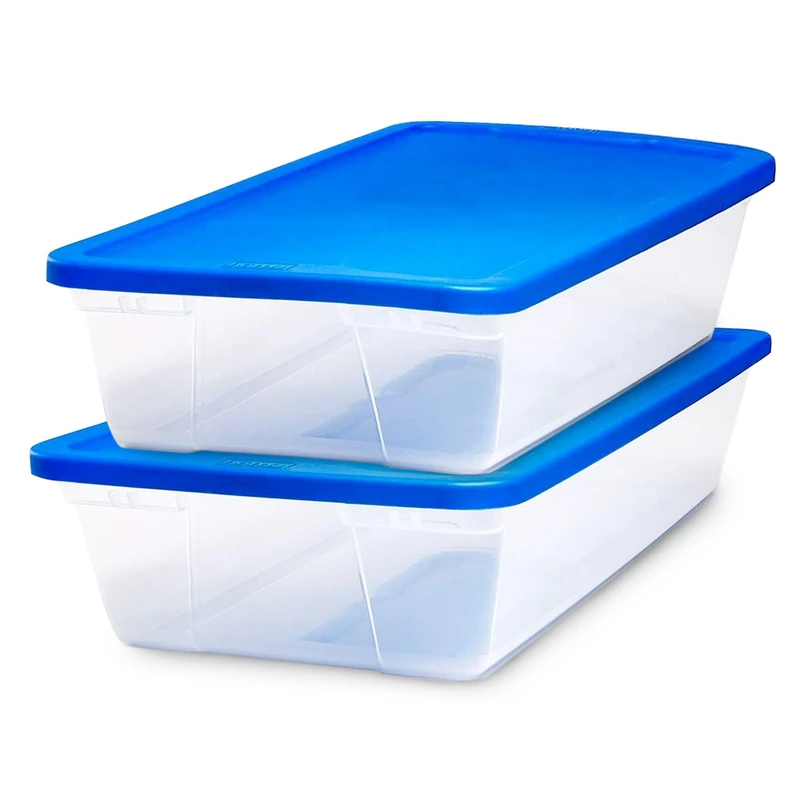 Homz Clear Storage Bin with Lid, Plastic Resin, Blue, Large-41 Quart