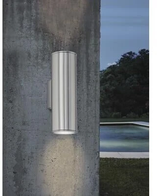 Eglo LED Wall Lamp Riga, Outdoor Wall Light, Stainless Steel Exterior Lamp, Outdoor Lamp with GU10 Socket, IP44, 20 cm