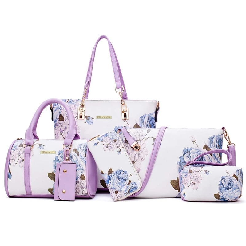 2E-youth Women's Set Tote Handbag Satchel Shoulder Bag Purse, 1a-Purple&White, L