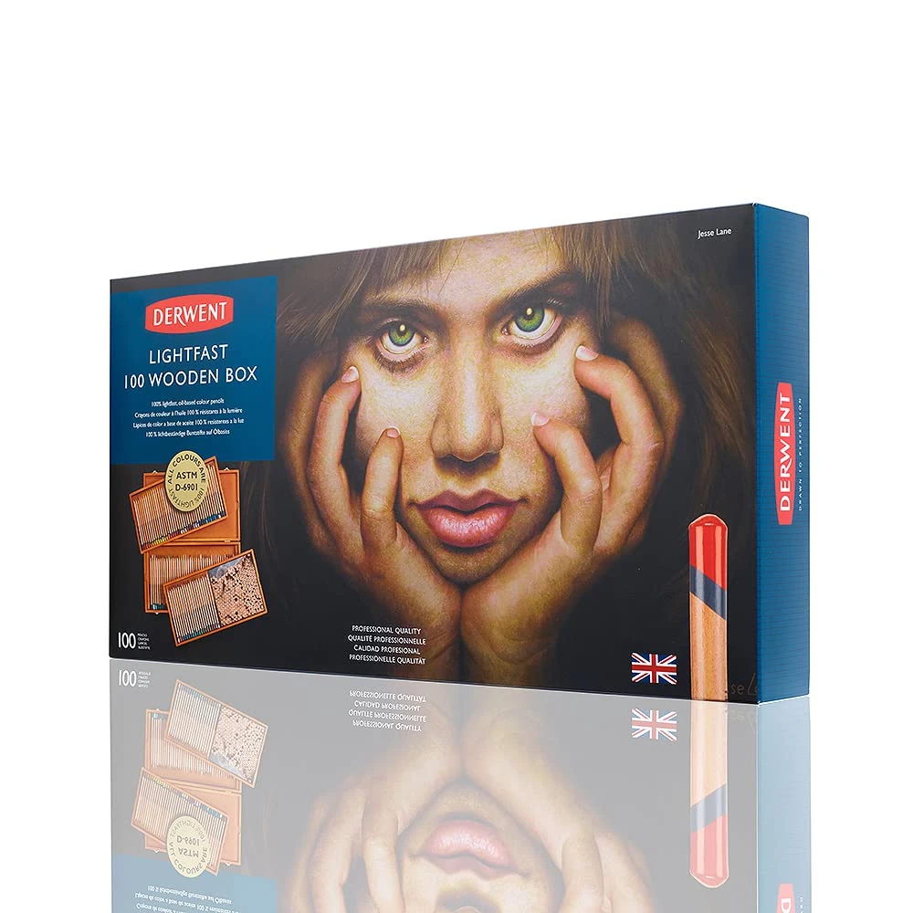 Derwent Lightfast Pencils Set Of 100 In Wooden Gift Box, 4mm Round Core, Premium Core Strength, Creamy Texture, Ideal For Fine Art Drawing & Colouring, Professional Quality, 2305693