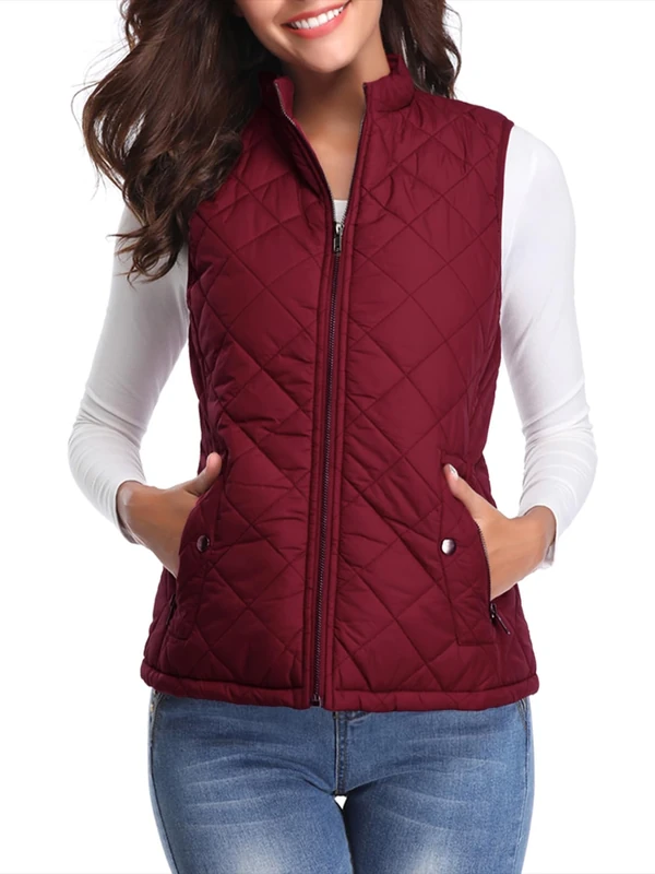 fuinloth Women's Quilted Gilet, Lightweight Body Warmer Padded Outdoor Vest Sleeveless Jacket Wine Red Small - Image 1