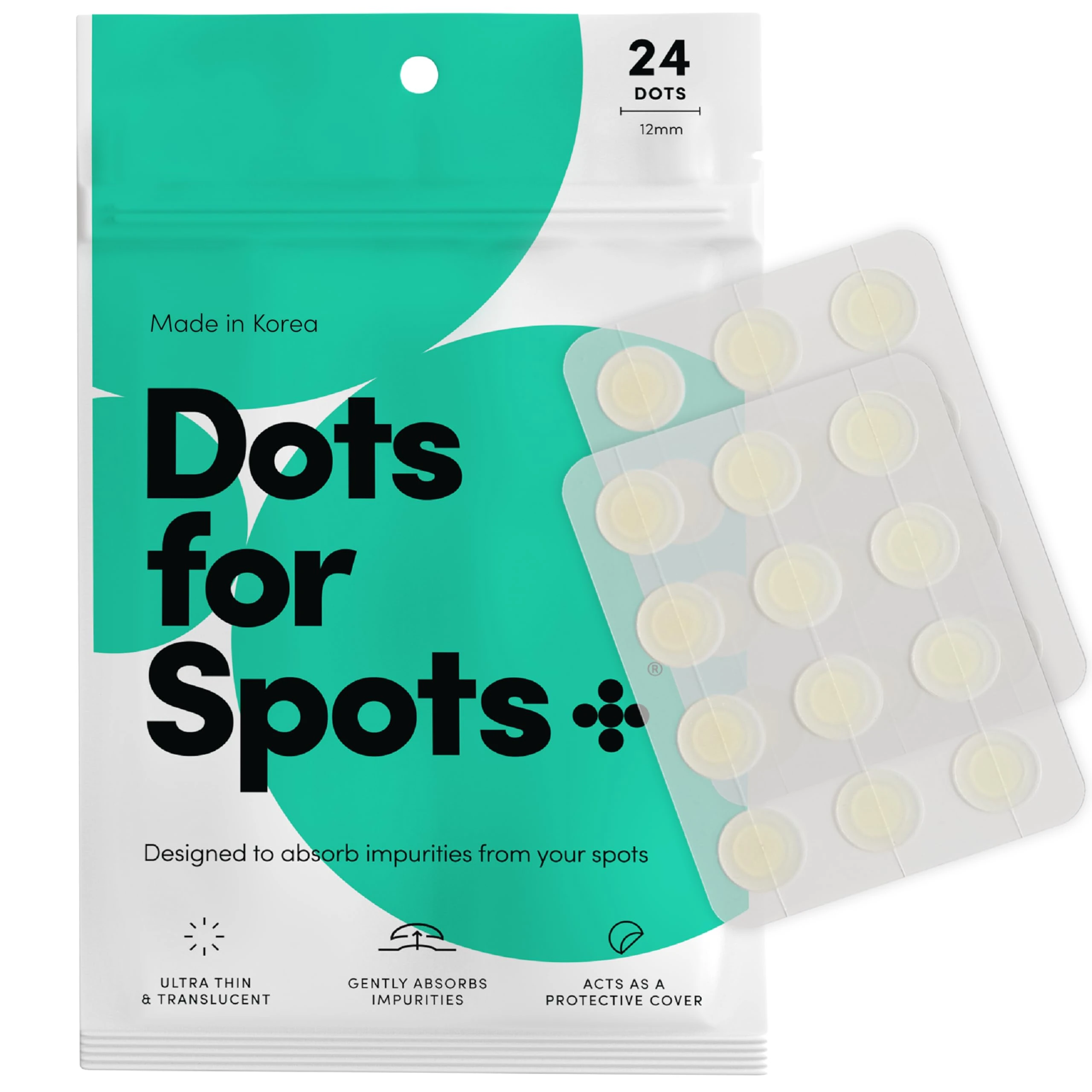 Dots for Spots Pimple Patches - Stocking Fillers - Pack of 24 Translucent Hydrocolloid Spot Treatment Stickers for Face - Fast-Acting, Vegan & Cruelty Free - Korean Skin Care