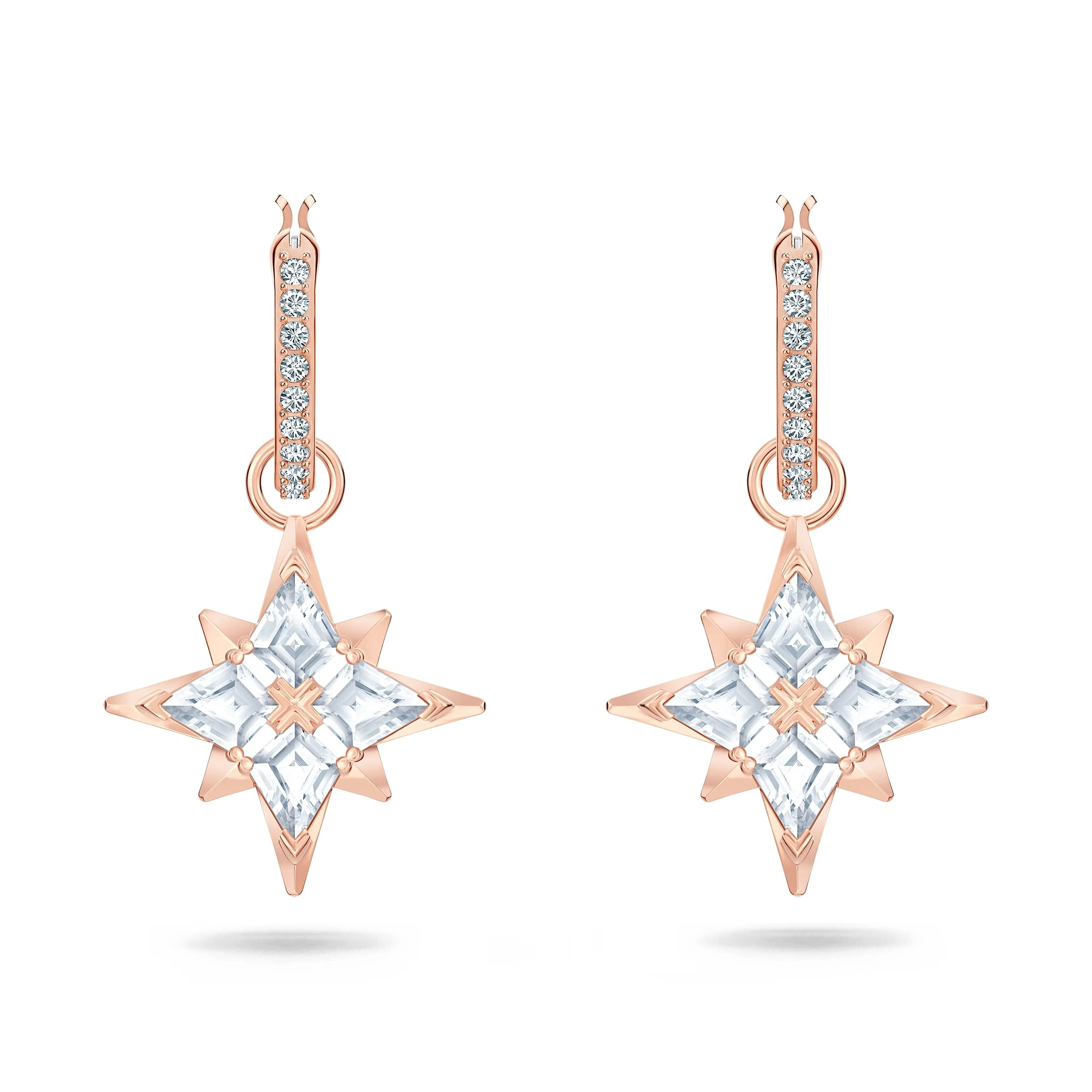 Swarovski Women's Symbolic Stud Pierced Hoop Earrings, Set of Brilliant White Swarovski Crystal Star Earrings with Rose-gold tone plating