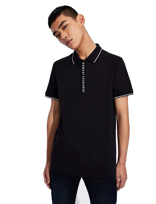Armani Exchange Men's Hidden Buttons, Stretch Cotton Polo Shirt, Blue (Navy 1510), Small