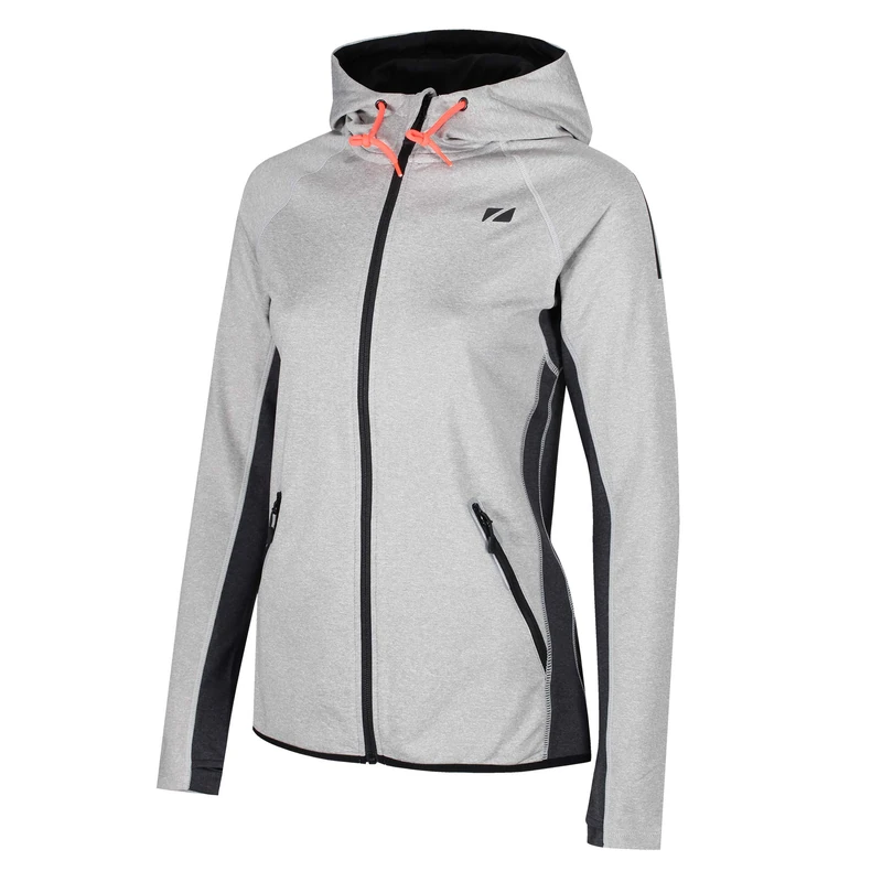 ZONE3 Women's Performance Culture Zipped Hoodie, Marl Grey/Charcoal/Electric Coral, XL