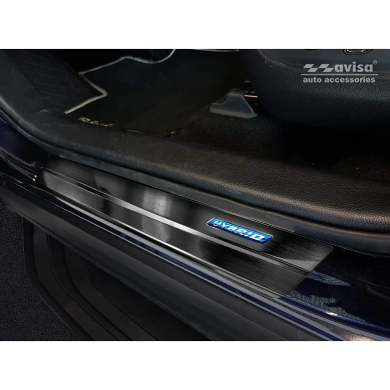 Avisa Black Inox door sill protectors compatible with Toyota RAV4 (5th Gen.) 2018- & Suzuki Across 2020- - 'Hybrid' - 4-pieces