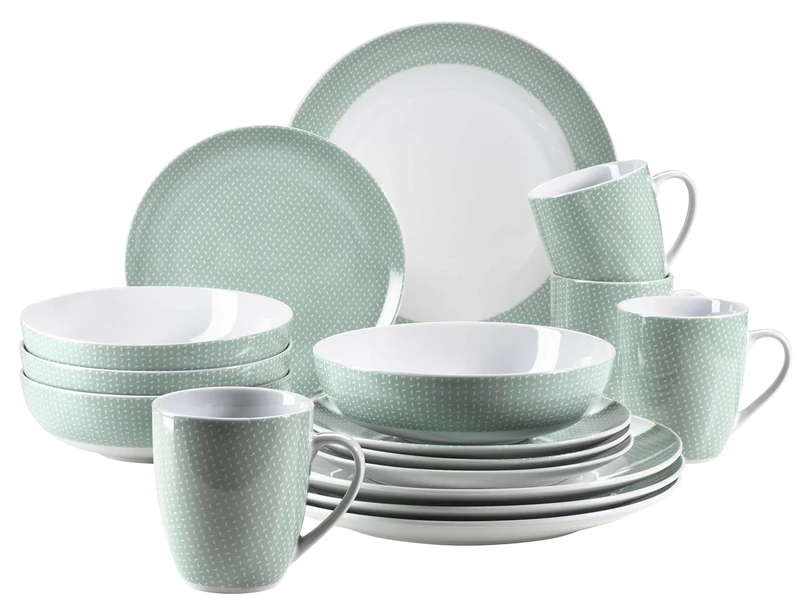 MÄSER 931565 Kitchen Time II Crockery Set for 4 People 16 Pieces Pastel Green with Subtle Pattern, Porcelain