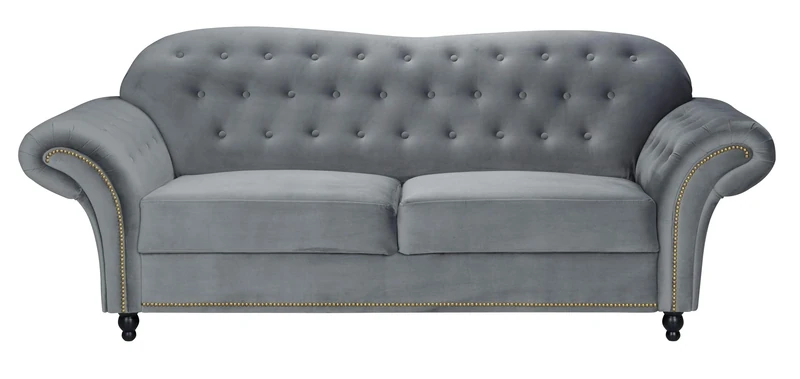 Sofas and More Lyon Chesterfield Style French Velvet fabric 3 + 2 seater sofa Armchair Blue Silver Grey (Grey, 3 Seater)