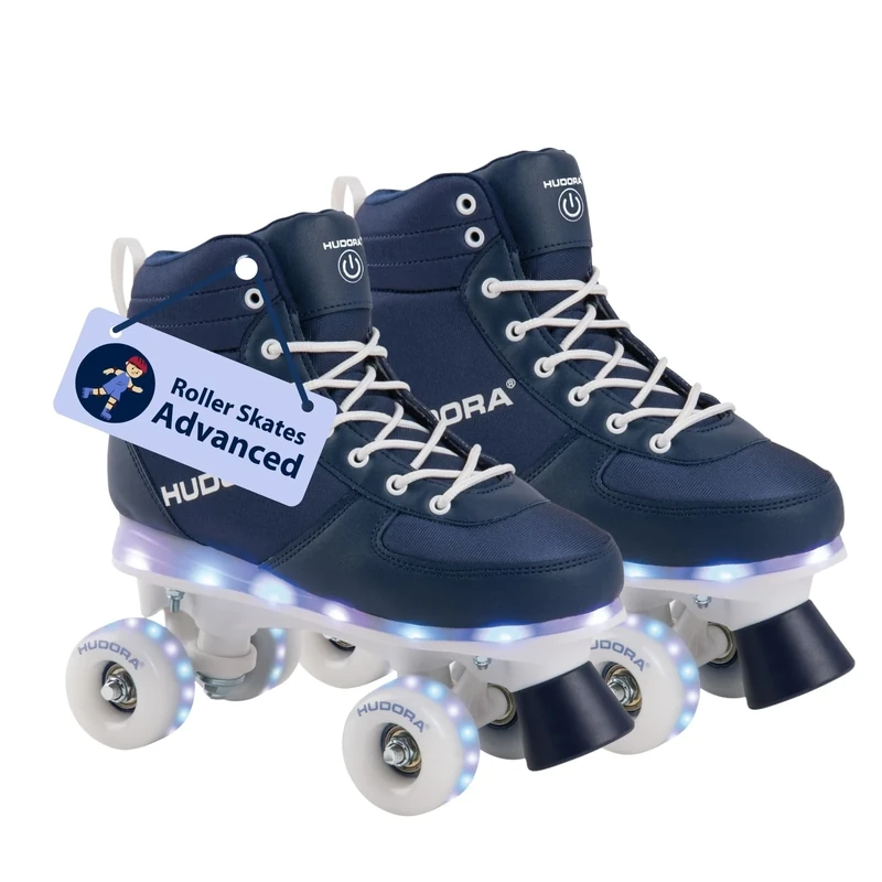 Hudora LED Roller Skates Advanced in Navy Quad Skates with LED, Comfortable & Stylish for Kids (Size 31/32 EU)
